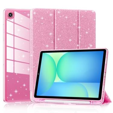 Imagem de Lainergie Capa para Samsung Galaxy Tab A11+/A9+ Plus 28 cm 2025/2023, linda capa brilhante à prova de choque com parte traseira transparente brilhante e suporte para lápis para Galaxy Tab A11+/A9+