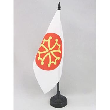 Imagem de Bandeira de mesa do Departamento Francês de Hérault 12 x 20.3 cm - Bandeira de mesa da França 21 x 14 cm - Bastão e base de plástico preto - AZ FLAG