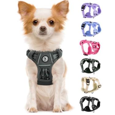 Imagem de Peitoral para cães pequenos, sem puxão, para animais de estimação, com 2 clipes, ajustável, macio, acolchoado, colete Oxford para animais de estimação (cinza, PP)