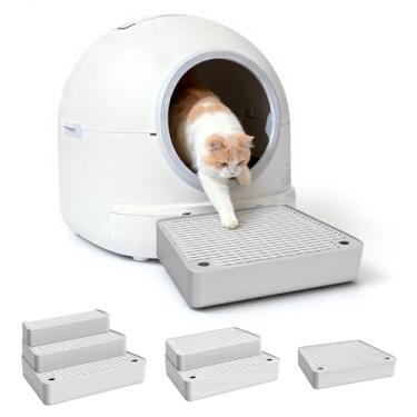 Imagem de Colewin Degrau de caixa de areia ajustável, bandeja coletora de areia em 3 etapas para robôs de areia automotivos, tapete de rampa de caixa de areia para gatinhos e gatos idosos, degraus de gato para