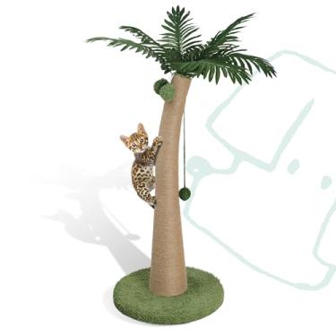 Imagem de POMESEA Poste arranhador para gatos de coqueiro, verde, grande