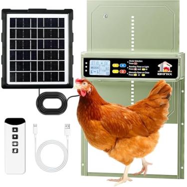 Imagem de Porta automática de galinheiro alimentada por energia solar com temporizador, sensor de luz, controle remoto, visor LCD, liga de alumínio, 4 modos automáticos, porta de galinheira, antibeliscão