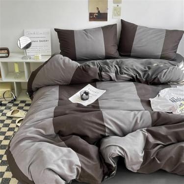 Imagem de XLCZMYL Conjunto de roupa de cama de estilo simples para a pele, conjunto de lençol de cama com fronha Conjunto de roupa de cama escovada solteiro/casal/queen/king size, 06, solteiro 3 peças