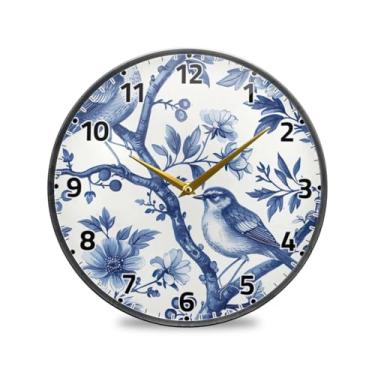 Imagem de WELLDAY Relógio de parede sem tique-taque 30,5 cm – Azul Branco Porcelana Operado por Pilhas Quartzo Silencioso Relógio Redondo para Casa/Escritório/Cozinha/Sala de Aula