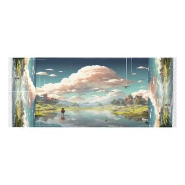 Imagem de Wassud Capas de lavadora e secadora Nature Town, protetor de lavadora com sacos de armazenamento, capa de geladeira à prova de poeira com bolsos para lavanderia doméstica, cozinha, 120 x 55 cm