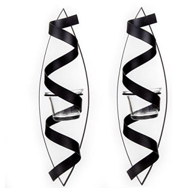 Imagem de Lily's Home Arandelas de parede de vela Tealight, arte de decoração de metal de ferro em espiral. 12 polegadas de comprimento. Conjunto de 2.