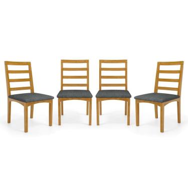 Imagem de Kit Com 4 Cadeiras Cecília Madeira Maciça Assentos Estofados Para Mesa De Jantar