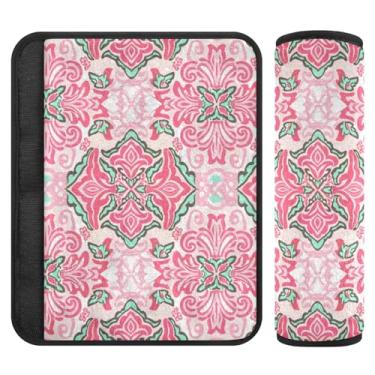 Imagem de Burbuja Capa para cinto de segurança de carro Pink Tiles Protetor de cinto de segurança de carro macio confortável para alça de ombro de assento, 1 par pequeno