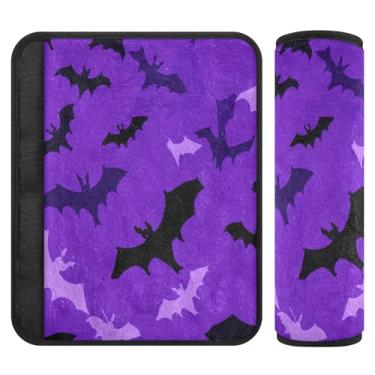 Imagem de Burbuja Capa para cinto de segurança de carro roxo preto morcegos macios confortáveis protetores de cinto de segurança de carro para alça de ombro de assento, 1 par médio