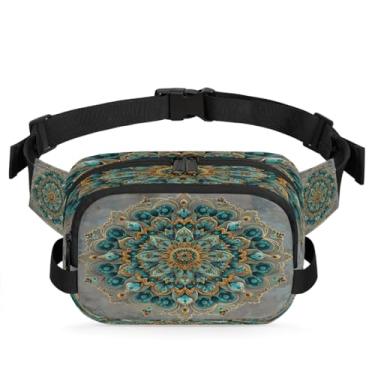 Imagem de Pochete floral mandala boho ciano para mulheres e homens com alça ajustável bolsa de cinto bolsa transversal bolsa de peito bolsa tiracolo bolsa tiracolo, Cor 1