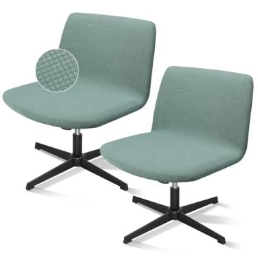 Imagem de Treaful Capa para cadeira de escritório, 2 peças, verde, lavável, sem braço, mesa de escritório, capa difusa, capa protetora para quarto, casa, sala de estar