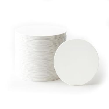 Imagem de 50 peças de círculos de papelão branco de núcleo sólido - cartolina circular branca extra grossa de 28pt - recortes de círculos pesados para álbuns, artesanato e suporte de produto (redondo de 5 cm)