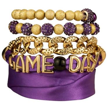Imagem de DoDoBeads Conjunto de pulseiras femininas de cachecol de dia de jogo, pacote com 4 pulseiras em camadas, joias coloridas do time para roupas de dia de jogo, use como pulseira, colar, faixa de chapéu