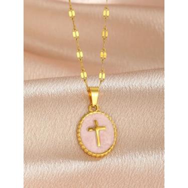 Imagem de Colar de cruz para mulheres, joias de ouro grosso, presentes, Medium, Latão, Sem Pedra Preciosa