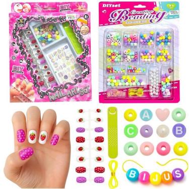 Imagem de Kit Manicure Infantil com Unhas e Adesivos + Caixa de Miçangas e Letra