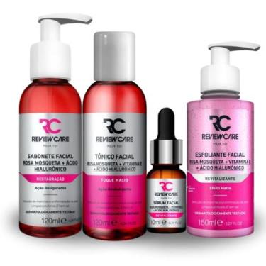 Imagem de Kit Limpeza Facial Rosa Mosqueta Sabonete + Esfoliante + Tônico + Séru