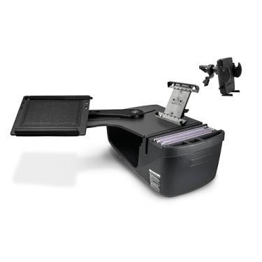 Imagem de AutoExec Alcance o banco traseiro da mesa para a estação de trabalho do seu veículo e escritório móvel, preto, com suporte para tablet e clipe de ventilação do telefone