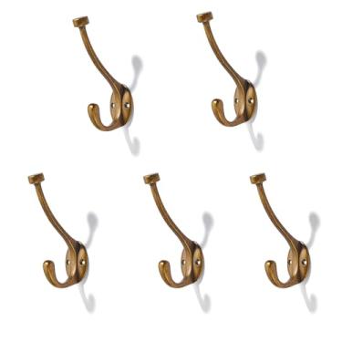 Imagem de CABDM O pacote com 5 ganchos para casacos resistentes são adequados para sobretudos, chapéus, chaves/bolsas/roupões de banho, e os ganchos de latão antigo são adequados para uso doméstico e comercial