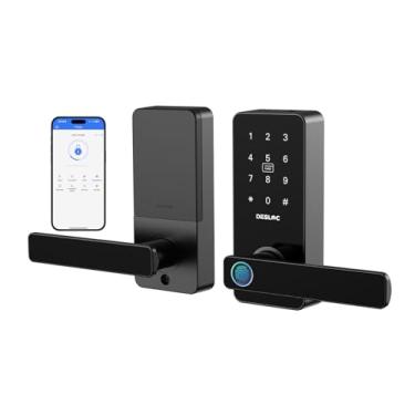 Imagem de DESLOC Trava inteligente de impressão digital B200L com alça, fechaduras de porta de entrada sem chave, controle de aplicativo, teclado com tela sensível ao toque, 100 códigos PIN, trava automática
