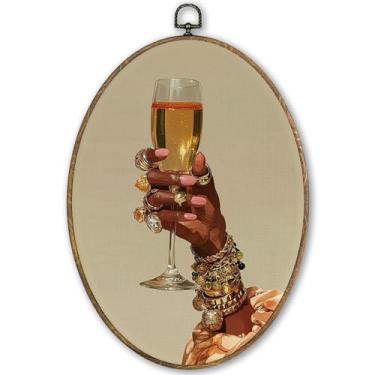 Imagem de TLESKE Black Woman Bar Oval Wall Art Decor emoldurado 22 x 30,5 cm, arte de parede em tela afro-americana moderna, arte de parede, arte de parede, retrô, decoração de quarto, sala de jantar, cozinha