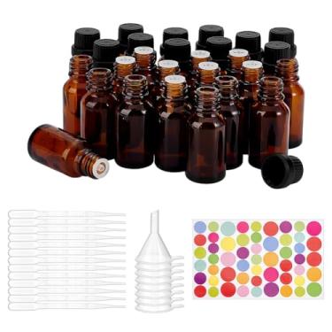 Imagem de BENECREAT 48 frascos de óleo essencial de vidro marrom de 15 ml, kits de recipientes recarregáveis com conta-gotas de plástico, funil e adesivo para aromaterapia, fragrância de óleo cosmético