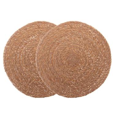Imagem de 2 Lugar Americano Sousplat Redondo De Fibra Natural Para Mesa Wolff Trançado 37cm