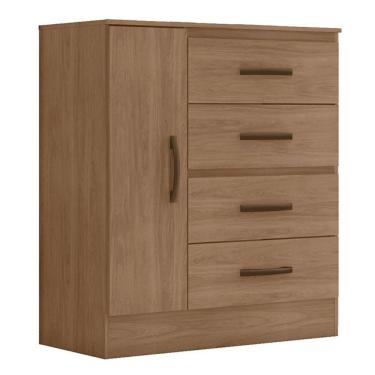 Imagem de Cômoda Sapateira Para Quarto 1 Porta 4 Gavetas Lisa Carvalho Oak