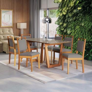 Imagem de Conjunto Sala De Jantar Lina Em Madeira Maciça 6 Cadeiras Boucle Cinza