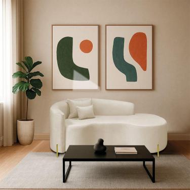 Imagem de Divã Recamier Curvo Sala De Estar Recepção Inglaterra 180cm Pés Metal Dourado Lado Direito Bouclé Cor Bege