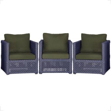 Imagem de 3 Poltronas Madri Alumínio Corda Náutica Estofado 13 Trama Azul