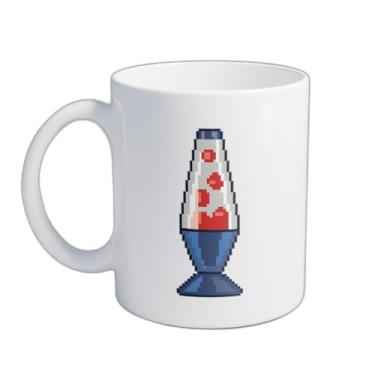 Imagem de Caneca Xícara de Café Porcelana 300ml Lâmpada de Lava Pixel Art Retro Azul e Vermelho