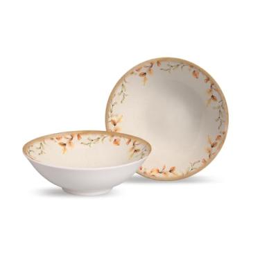 Imagem de Conjunto de 6 bowl em Cerâmica, Decoração Floral Pêssego, Branco Claro, 300 ml