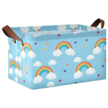 Imagem de Recipientes para organização para armazenamento decorativo, grandes cestas decorativas com alças, cesta azul arco-íris 17 x 29 x 25 cm, 1 pacote