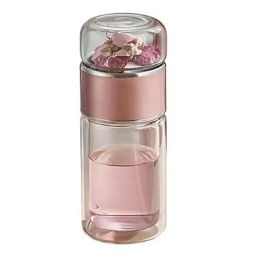 Imagem de GTIANHE-TAN Infusor de vidro, chá inteligente 3 em 1, experimente infusores à prova de vazamento com filtro e tampa, copo infusível de separação de água portátil de camada dupla (ouro rosa, 420 ml)