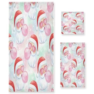 Imagem de Wassud Conjunto de 3 toalhas de banho de Papai Noel Bubbles para dia dos namorados, toalhas super macias e absorventes para banheiro, toalhas de banho de secagem rápida, toalha de banho para academia