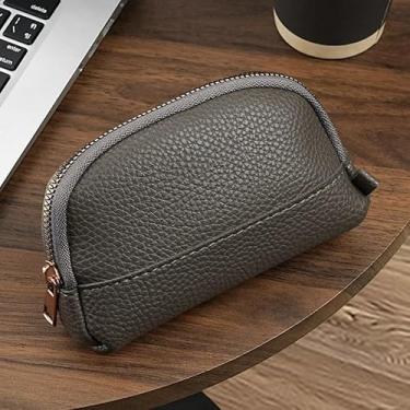 Imagem de Bolsa de moedas retrô com zíper compacto, design minimalista, fecho de zíper seguro para armazenamento de bolsa, viagem casual, organizador de chaves e cartões, Cinza