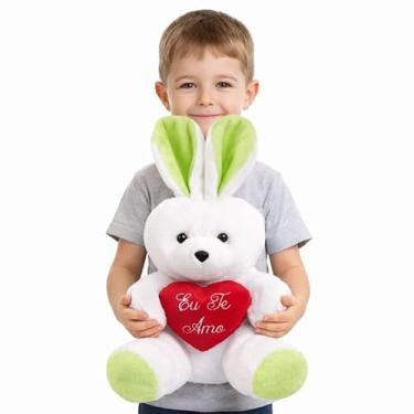 Imagem de Coelho Grande de Pelúcia 48cm com Coração "Eu Te Amo" Presente Infantil Páscoa (Verde)