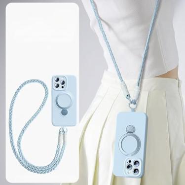 Imagem de Capa protetora de silicone líquido com cordão magnético 360 para iPhone 16 Plus 13 15 14 16 Pro Max, capa protetora macia, azul, para iPhone 13 Pro Max