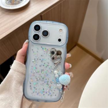 Imagem de Capa para celular com glitter e padrão ondulado 3D para iPhone 11, 12, 13, 14, 15, 16, 17 Pro Max e 16 Plus, com proteção traseira transparente em TPU macio (para iPhone 13 Pro/Azul)