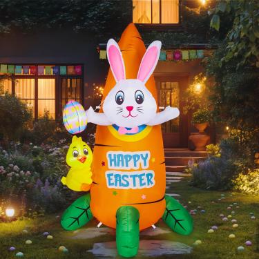 Imagem de CAMULAND Decoração De Quintal Inflável Páscoa 6,2 Pés, Coelho Com Cenoura E Ovos Coloridos, Luzes Led Embutidas Para Festa Fim Ano, Ao Ar Livre, Jardim