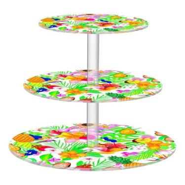 Imagem de Suporte de cupcake de 3 camadas de frutas tropicais para primavera, para exibição de acrílico, copo de torre de bolo, decoração de mesa, bandeja de comida, suprimentos de festa, aniversário e