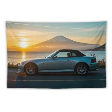 Imagem de HouLaiZhe JDM Tapeçaria de carro Jdm S2000 Mount Fuji Sunrise legal para pendurar na parede quarto decoração de casa tapeçarias estética piquenique decoração de parede arte de parede para dormitório