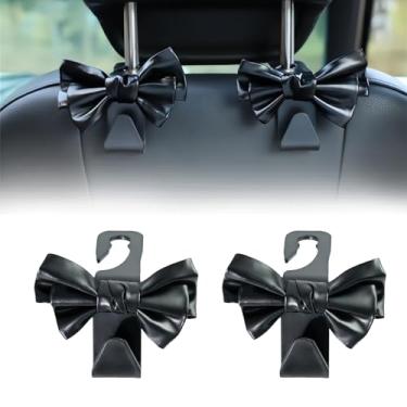 Imagem de AMZAUTO 2 peças ganchos de encosto de cabeça para assento de carro, gancho de bolsa de arco bonito para encosto de cabeça de carro, suporte universal de couro para guarda-chuva, bolsa de armazenamento