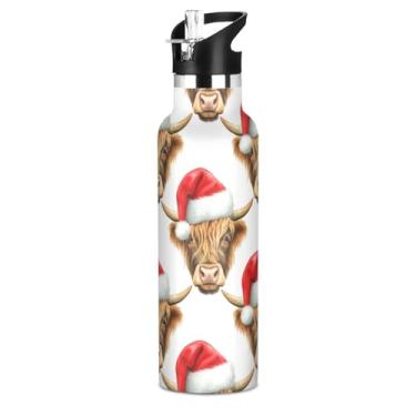 Imagem de Joisal Garrafas de água fofas de Natal para meninas brancas com tampa de palha, garrafa de água isolada de aço inoxidável, copos infantis à prova de vazamento de parede dupla à prova de vazamento para