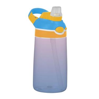 Imagem de Garrafa de água esportiva infantil Tritan com tampa de palha, garrafa de água portátil para escola, à prova de vazamento, copo infantil de 473 ml, alça de transporte, rosa e azul gradiente