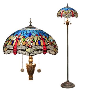 Imagem de Luminária de chão estilo Tiffany com libélula [2 lâmpadas][40,6 cm L x 157,5 cm A] Luminária decorativa para casa, luminária de leitura de chão em vitral antigo para sala de estar, quarto, c