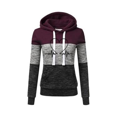 Imagem de Conjunto De Moletom Com Estampa De Coração ECG Para Mulheres, Confortá