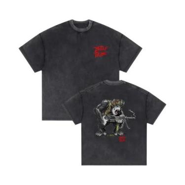 Imagem de Camiseta Masculina Oversized Vintage Com Estampa De Esqueleto Em Algod