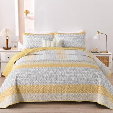 Imagem de Conjunto de edredões WONGS BEDDING Yellow Queen Size Boho Stripe 3 uni