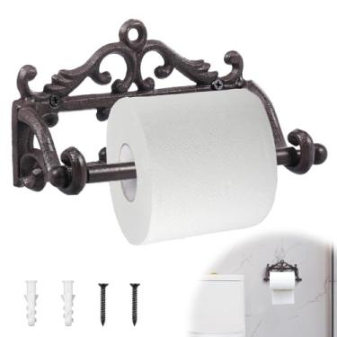 Imagem de Suporte de rolo de papel higiênico vintage de ferro fundido rústico suporte de papel de parede para decoração de papel em rolo para cozinha e banheiro design vintage europeu (preto)